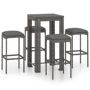 vidaXL 5 Piece Patio Bar Set with Cushions Poly Rattan Gray
