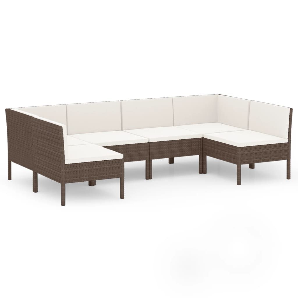 vidaXL 6 Piece Patio Lounge Set with Cushions Poly Rattan Brown