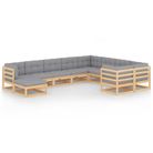 vidaXL 10 Piece Garden Lounge Set with Cushions Solid Wood Pine