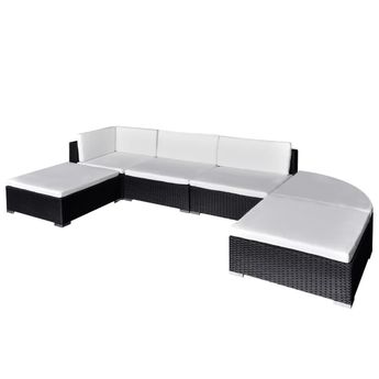 vidaXL 6 Piece Patio Lounge Set with Cushions Poly Rattan Black