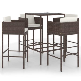 vidaXL 5 Piece Patio Bar Set with Cushions Poly Rattan Brown
