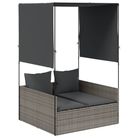 vidaXL Double Sun Lounger with Roof and Curtains Gray Poly Rattan