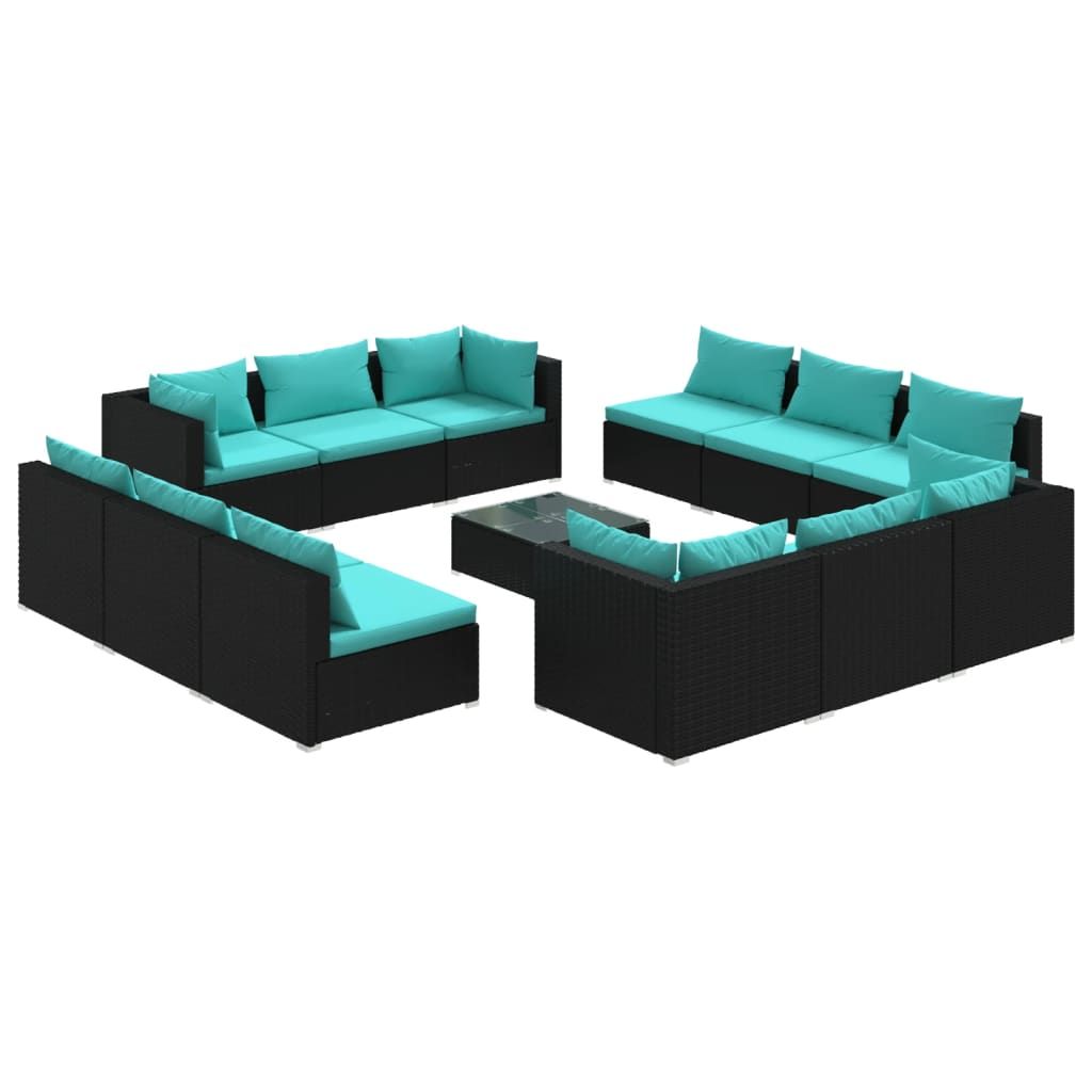 vidaXL 13 Piece Patio Lounge Set with Cushions Poly Rattan Black