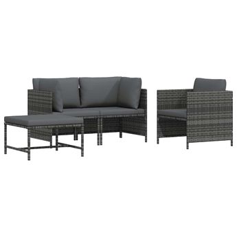 vidaXL 4 Piece Patio Sofa Set with Cushions Poly Rattan Gray