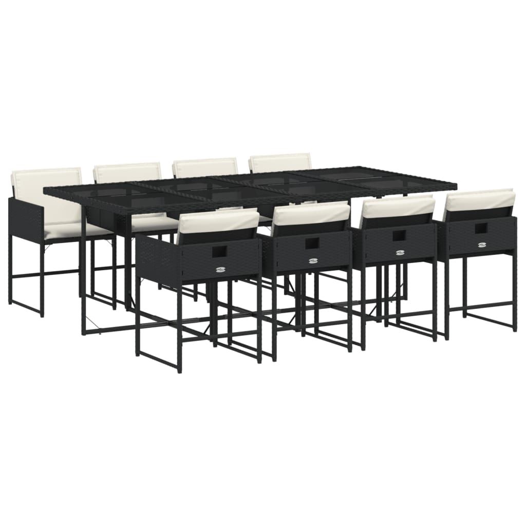 vidaXL 9 Piece Patio Dining Set with Cushions Black Poly Rattan