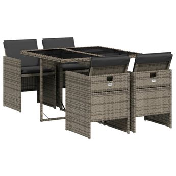 vidaXL 5 Piece Patio Dining Set with Cushions Gray Poly Rattan