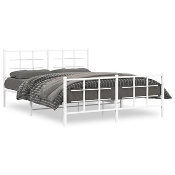 vidaXL Metal Bed Frame without Mattress with Footboard White 59.1"x78.7"