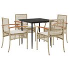 vidaXL 5 Piece Patio Dining Set with Cushions Beige Poly Rattan