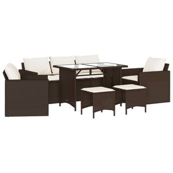 vidaXL 6 Piece Garden Sofa Set with Cushions Brown Poly Rattan