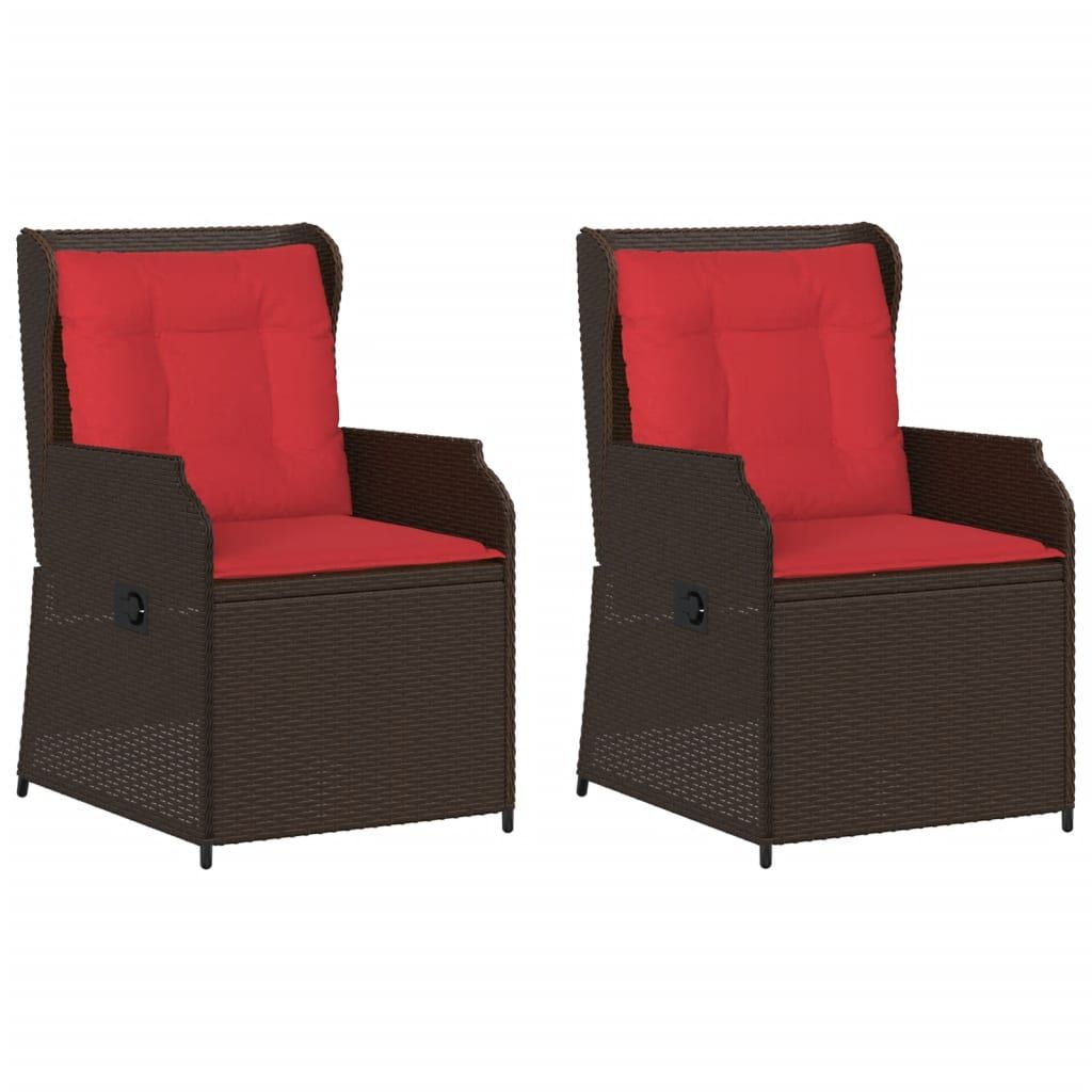 vidaXL Reclining Garden Chairs 2 pcs with Cushions Brown Poly Rattan