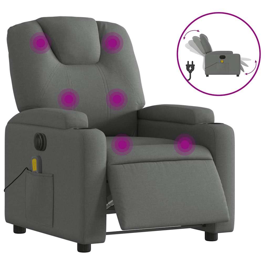 vidaXL Electric Massage Recliner Chair Dark Gray Fabric