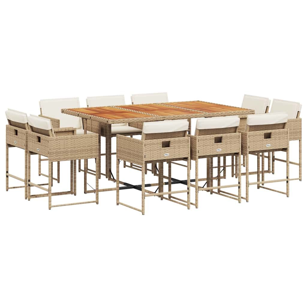 vidaXL 11 Piece Patio Dining Set with Cushions Beige Poly Rattan
