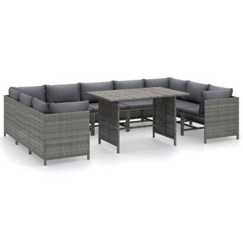 vidaXL 10 Piece Patio Lounge Set with Cushions Poly Rattan Gray
