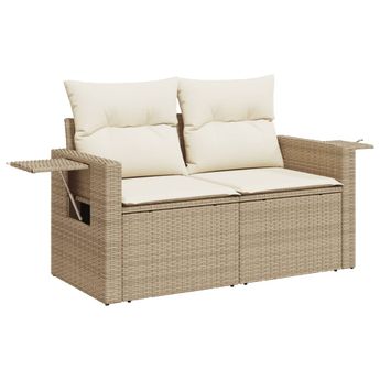 vidaXL Garden Sofa with Cushions 2-Seater Beige Poly Rattan