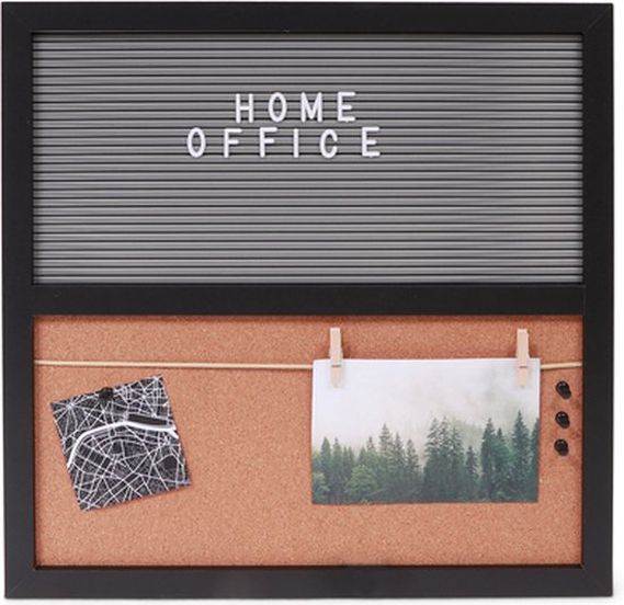 HOME OFFICE cork board with letters 40x40 cm, black