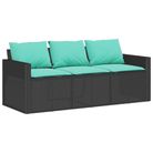 vidaXL Patio Sofa with Cushions 3-Seater Black Poly Rattan