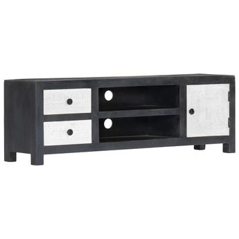 vidaXL Hand Carved TV Cabinet Grey&White 120x30x40 cm Solid Wood Mango