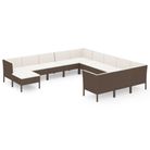 vidaXL 12 Piece Patio Lounge Set with Cushions Poly Rattan Brown