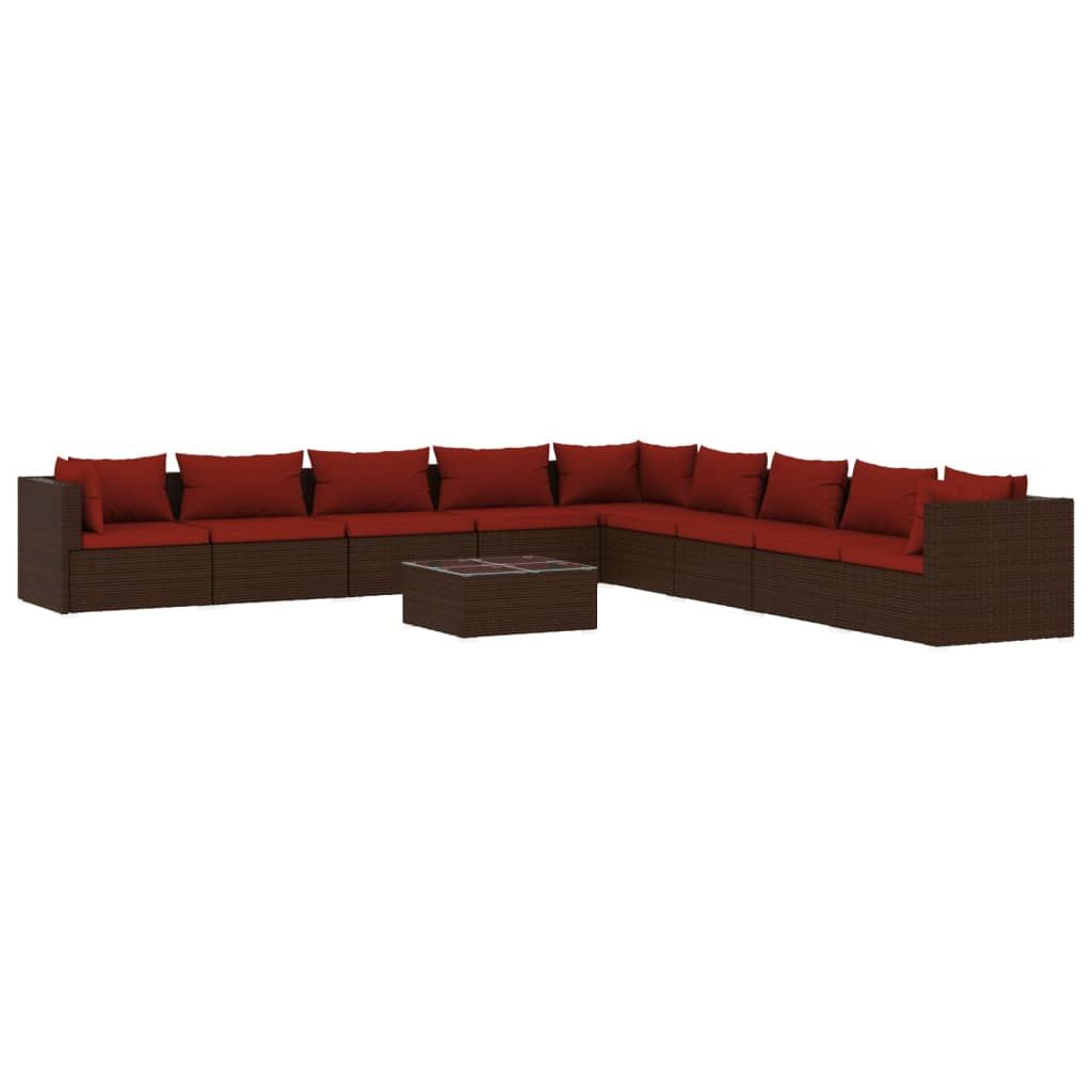 vidaXL 10 Piece Patio Lounge Set with Cushions Poly Rattan Brown