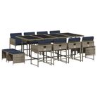 vidaXL 13 Piece Garden Dining Set with Cushions Grey Poly Rattan