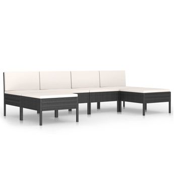 vidaXL 6 Piece Garden Lounge Set with Cushions Poly Rattan Black