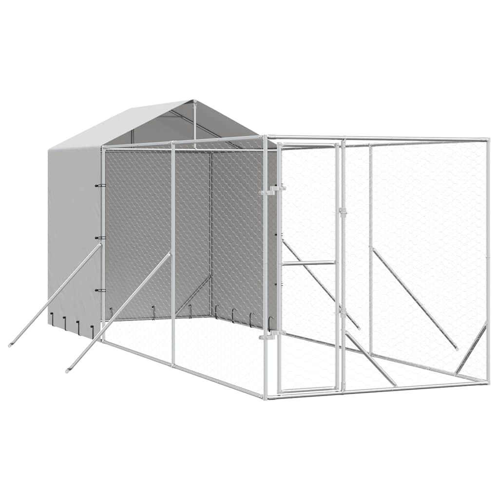 vidaXL Outdoor Dog Kennel with Roof Silver 2x6x2.5 m Galvanised Steel