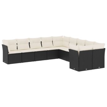 vidaXL 10 Piece Garden Sofa Set with Cushions Black Poly Rattan