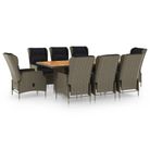 vidaXL 9 Piece Patio Dining Set with Cushions Poly Rattan Brown