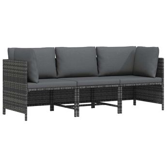 vidaXL 3-Seater Patio Sofa with Cushions Gray Poly Rattan