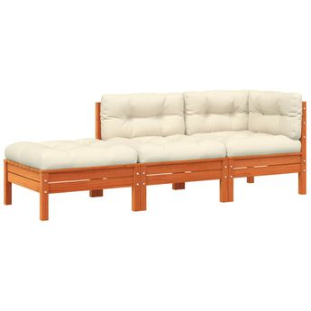 vidaXL Garden Sofa with Cushions and Footstool 3-Seater