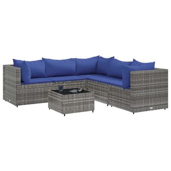 vidaXL 6 Piece Garden Lounge Set with Cushions Grey Poly Rattan
