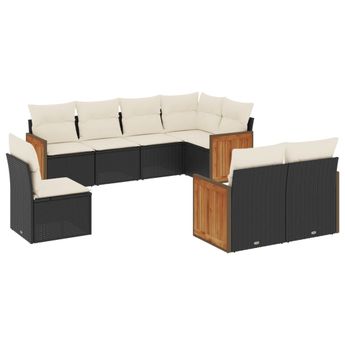 vidaXL 8 Piece Garden Sofa Set with Cushions Black Poly Rattan