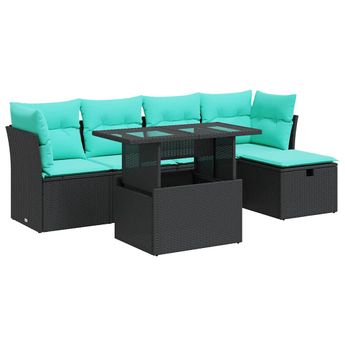 vidaXL 6 Piece Garden Sofa Set with Cushions Black Poly Rattan Acacia