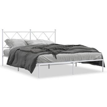 vidaXL Metal Bed Frame without Mattress with Headboard White 59.1"x78.7"
