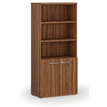 Kombinovaná kancelářská skříň PRIMO WOOD, dveře na 2 patra, 800 x 420 x 1781 mm, ořech