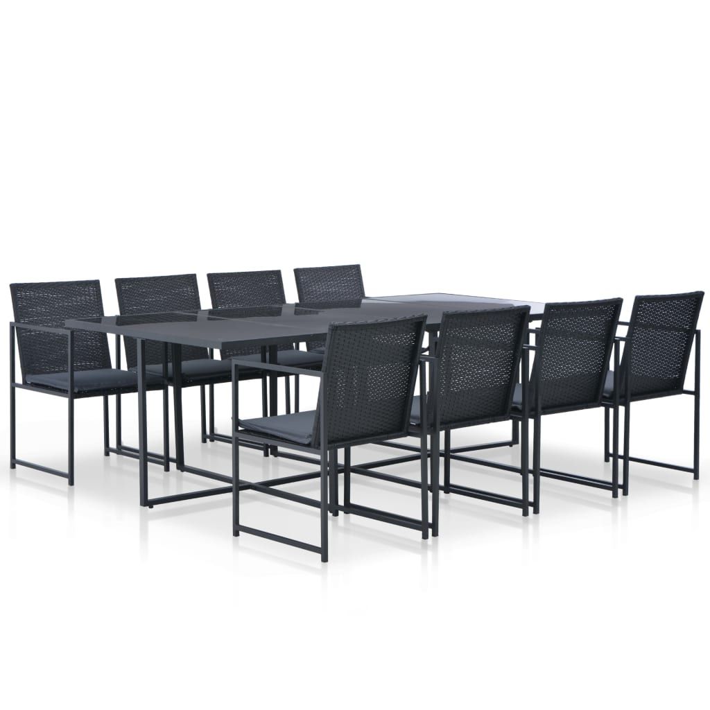 vidaXL 9 Piece Patio Dining Set with Cushions Poly Rattan Black