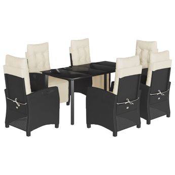 vidaXL 7 Piece Garden Dining Set with Cushions Black Poly Rattan