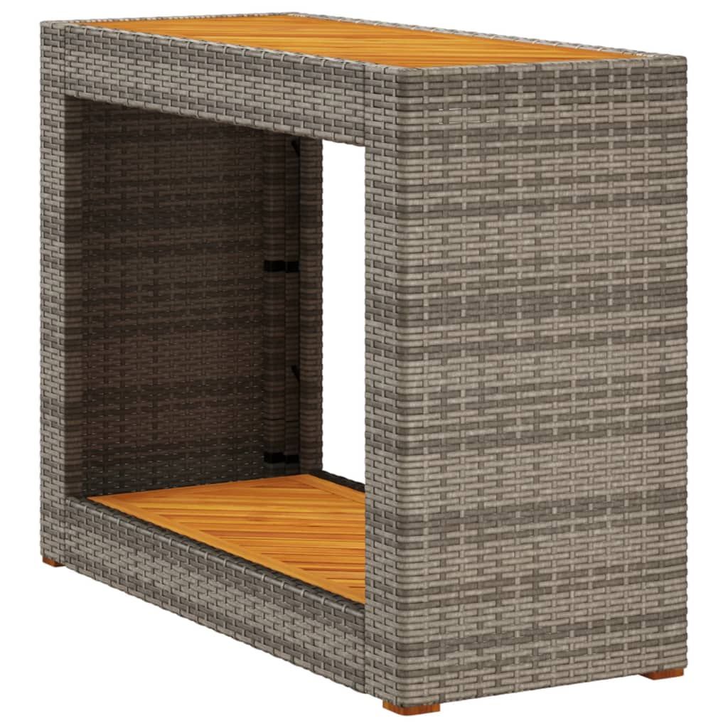 vidaXL Patio Side Table with Wooden Top Gray 39.4"x15.7"x29.5" Poly Rattan