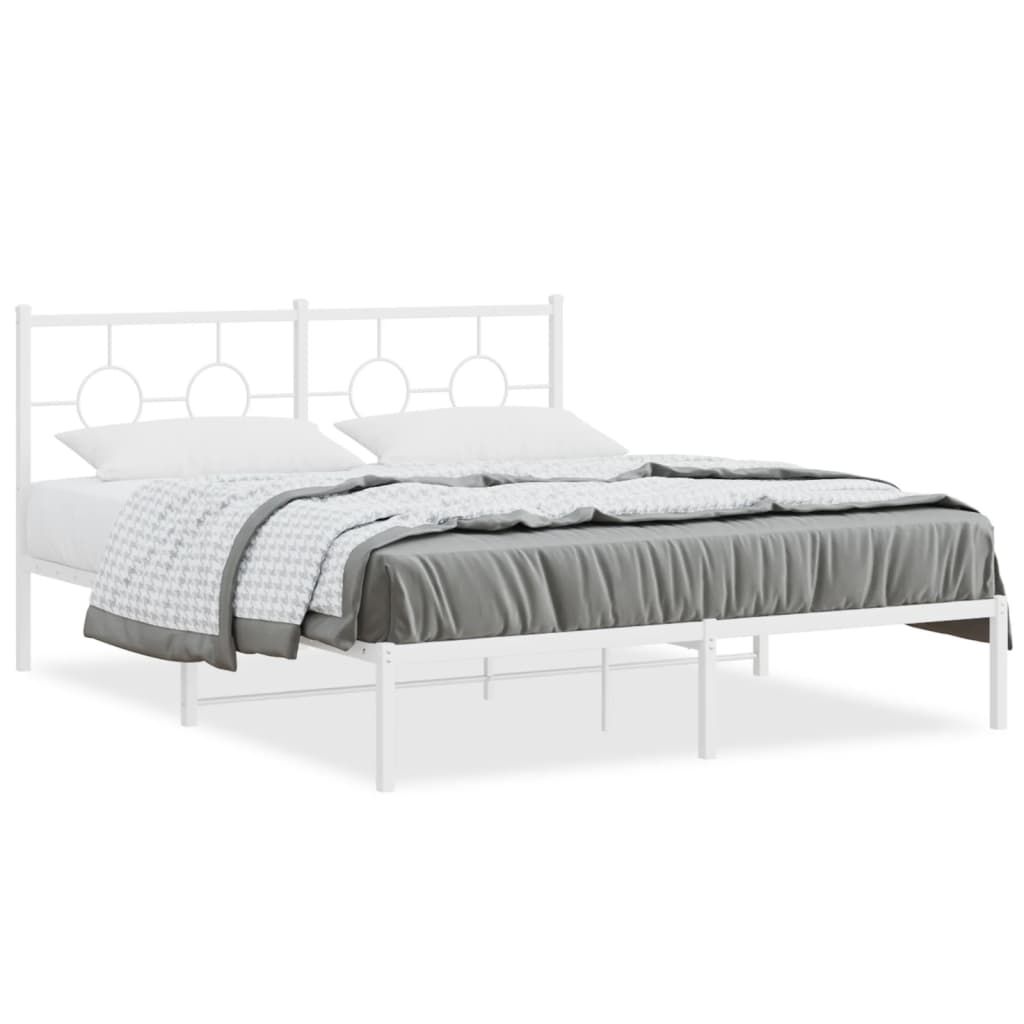vidaXL Metal Bed Frame without Mattress with Headboard White 59.1"x78.7"