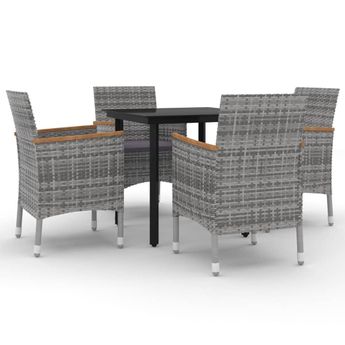 vidaXL 5 Piece Garden Dining Set with Cushions Poly Rattan and Glass