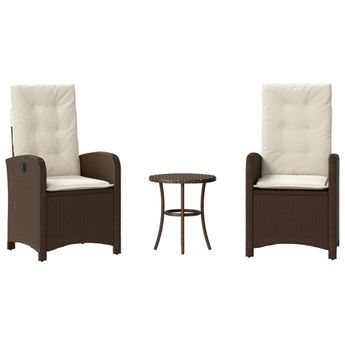 vidaXL 3 Piece Bistro Set with Cushions Brown Poly Rattan