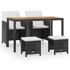 vidaXL 5 Piece Patio Dining Set Poly Rattan and Acacia Wood Black