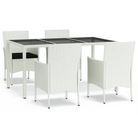 vidaXL 5 Piece Garden Dining Set with Cushions White Poly Rattan
