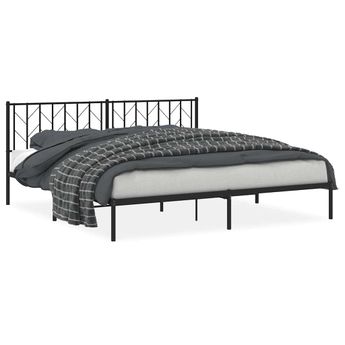 vidaXL Metal Bed Frame without Mattress with Headboard Black 76"x79.9"