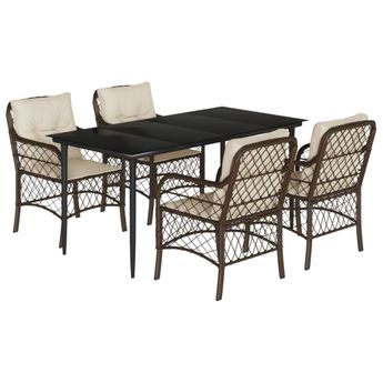 vidaXL 5 Piece Garden Dining Set with Cushions Brown Poly Rattan