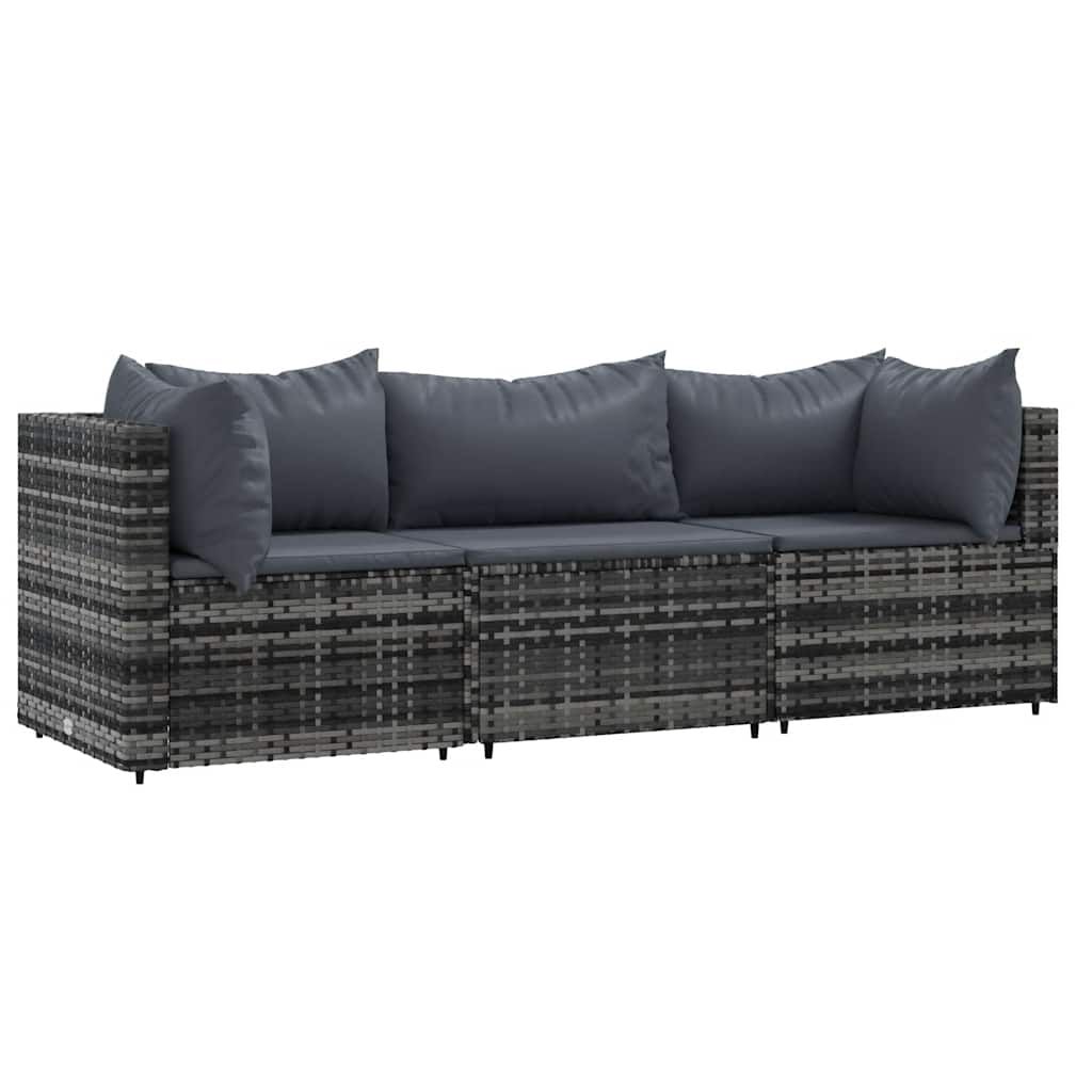 vidaXL 3 Piece Garden Lounge Set with Cushions Grey Poly Rattan