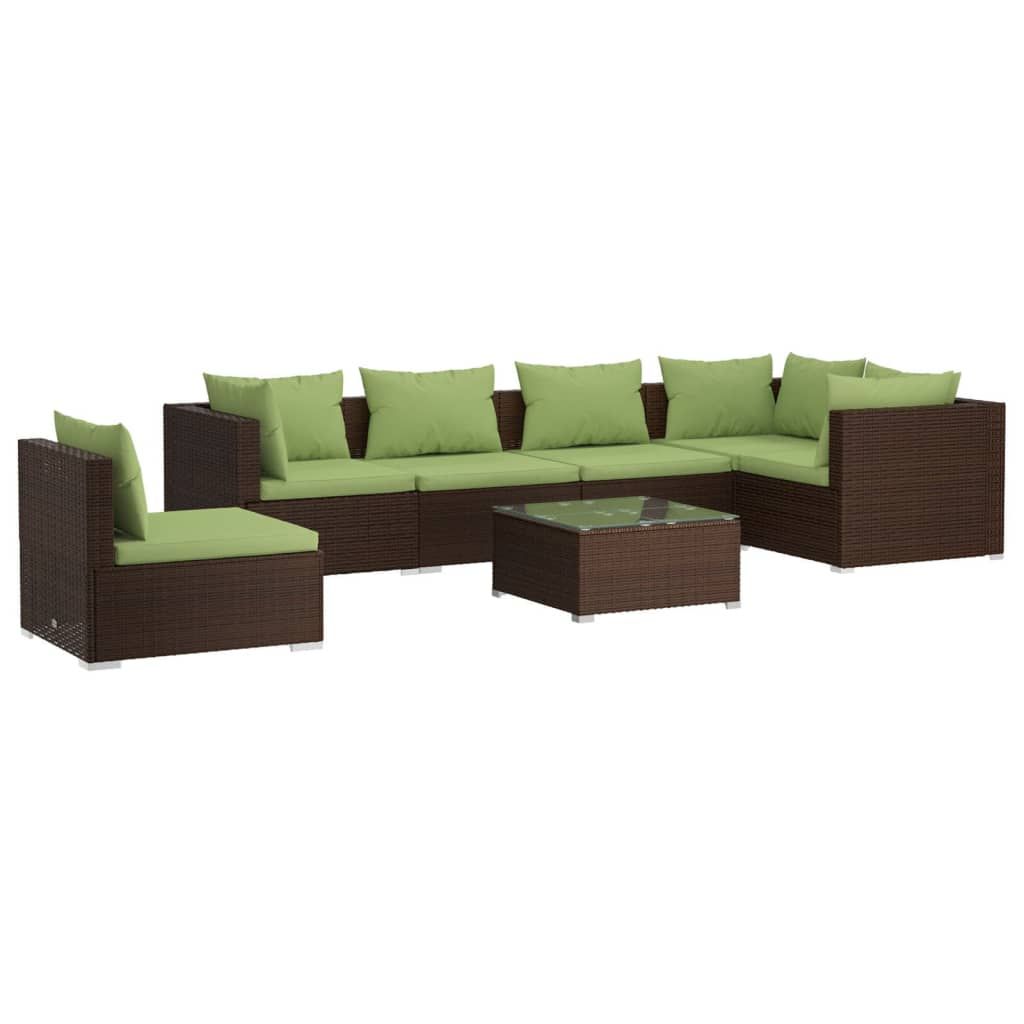 vidaXL 7 Piece Garden Lounge Set with Cushions Poly Rattan Brown