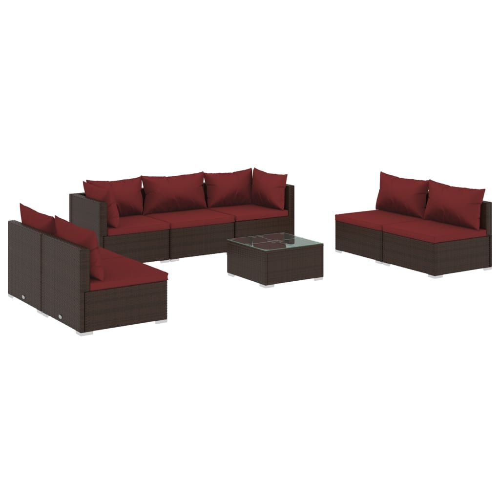 vidaXL 8 Piece Patio Lounge Set with Cushions Poly Rattan Brown
