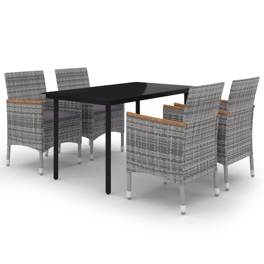 vidaXL 5 Piece Garden Dining Set with Cushions Poly Rattan and Glass