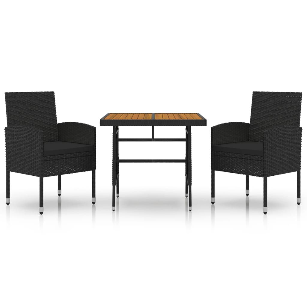 vidaXL 3 Piece Outdoor Dining Set Poly Rattan Black